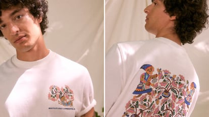 Estampado icónico de la colección de Springfield Roots Studio en una prenda básica como una camiseta blanca.