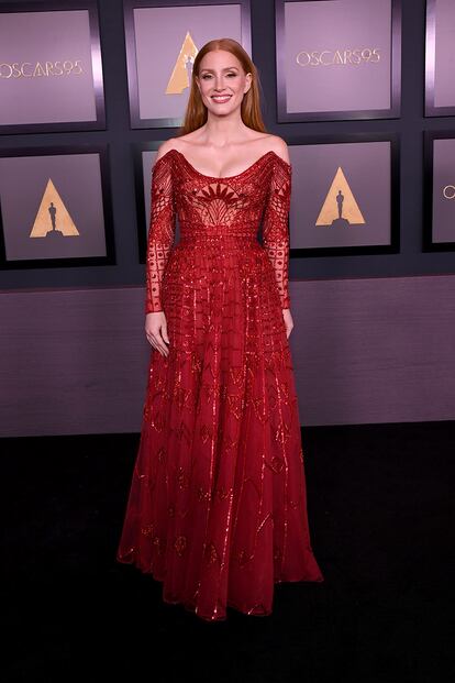 Jessica Chastain escogió un vestido de la colección alta costura de 2020 de Zuhair Murad.