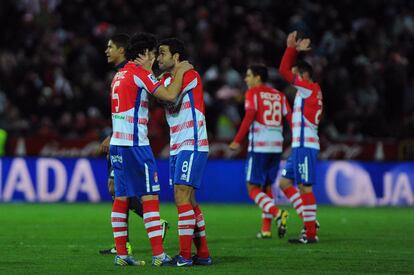 El Granada celebra la victoria ante el Madrid.