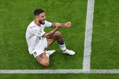 Lorenzo Insigne celebra su gol contra Bélgica en los cuartos de la Eurocopa.