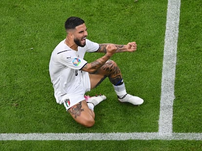 Lorenzo Insigne celebra su gol contra Bélgica en los cuartos de la Eurocopa.