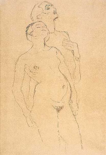 <i>Pareja de amantes</i> (1917-1918), lápiz sobre papel, de Gustav Klimt.