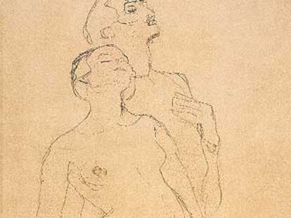<i>Pareja de amantes</i> (1917-1918), lápiz sobre papel, de Gustav Klimt.