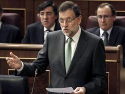 El presidente del Gobierno, Mariano Rajoy, durante su intervenci&oacute;n en la sesi&oacute;n de control al Ejecutivo en el Congreso de los Diputados. EFE/Archivo