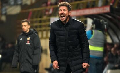 Simeone, durante el partido entre la Cultural Leonesa y el Atlético correspondiente a los dieciseisavos de la Copa del Rey.