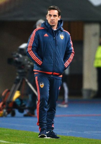 Neville, durante un partido con el Valencia.