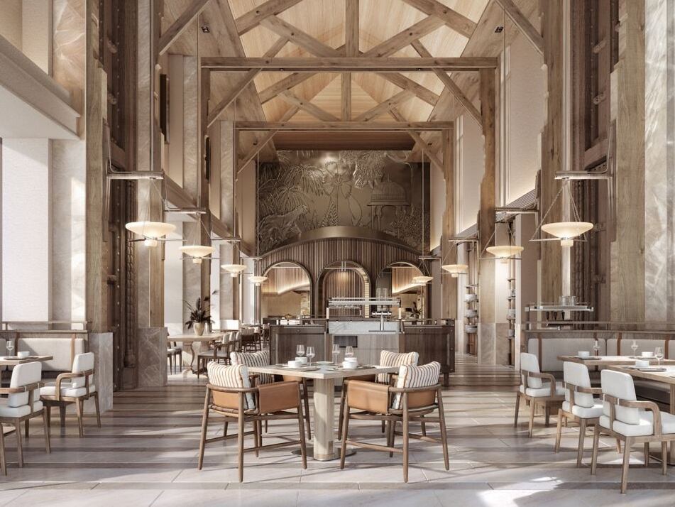 Restaurante del hotel JW Marriott Ranthambore Resort & Spa en India, abierto el pasado 11 de junio, convirtiéndose en el número 10.000 de la compañía, en una imagen cedida por la hotelera.