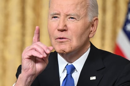 Joe Biden, este miércoles durante su discurso de despedida en el Despacho Oval.