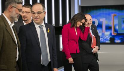 Riera (CUP), Domènech (CeC), Turull (JxC), Arrimadas (Ciudadanos) and Iceta (PSC) before the debate.