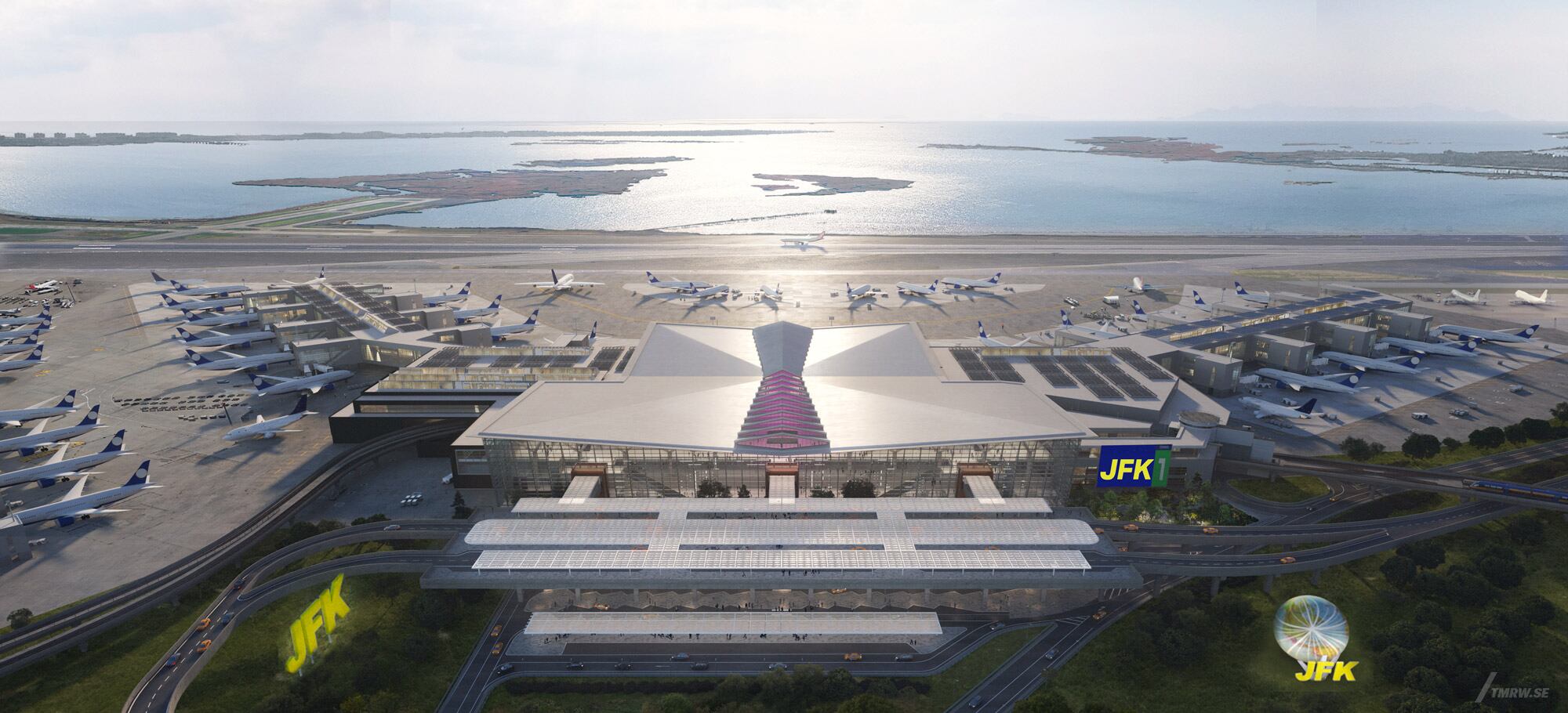 Diseño exterior de la Terminal 1 del aeropuerto JFK de Nueva York (EE UU).