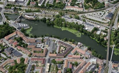 Vista aérea de la ciudad sueca de Eskilstuna.