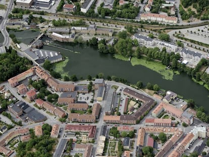 Vista aérea de la ciudad sueca de Eskilstuna. 
