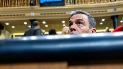 Pedro Sánchez, durante la sesión de control al Gobierno, este miércoles en el Congreso.