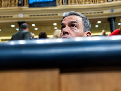 Pedro Sánchez, durante la sesión de control al Gobierno, este miércoles en el Congreso.