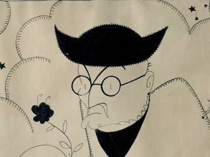 Miguel de Unamuno en una caricatura de Luis Bagaría (1882-1940), conservada en
 la Casa Museo Unamuno, en Salamanca.