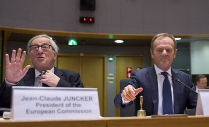 Jean-Claude Juncker y Donald Tusk, este miércoles. 