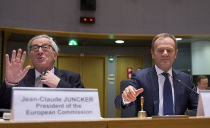 Jean-Claude Juncker y Donald Tusk, este miércoles.