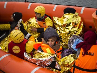 Refugiados rescatados en la isla de griega de Lesbos.