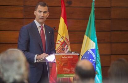 Felipe de Borbón en el acto con los empresarios españoles en São Paulo