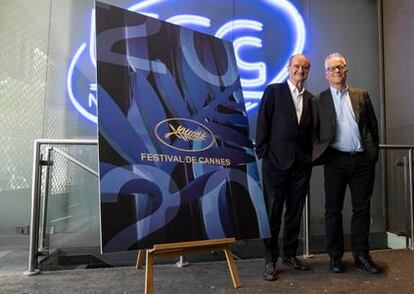 El presidente de Cannes, Pierre Lescure, y el delegado general, Thierry Frémaux, en la presentación esta tarde de Cannes 2020.