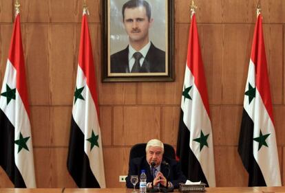 El ministro de Exteriores sirio, Walid Mualem, durante la rueda de prensa. 