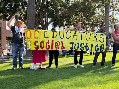 Hundreds of people marched in a peaceful protest in downtown Santa Ana on Wednesday.