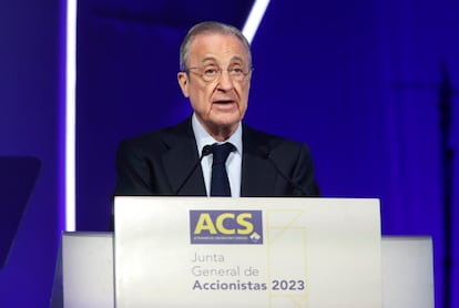 El presidente de ACS, Florentino Pérez, durante la junta de 2023.