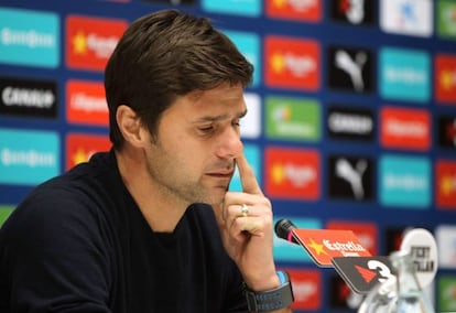 Pochettino, durante la rueda de prensa para anunciar que dejaba el banquillo del Espanyol