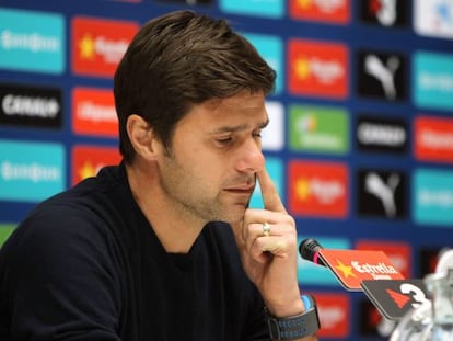 Pochettino, durante la rueda de prensa para anunciar que dejaba el banquillo del Espanyol