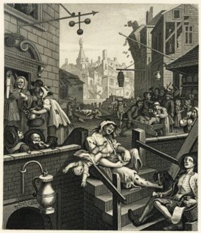 'El callejón de la ginebra', grabado de William Hogarth.