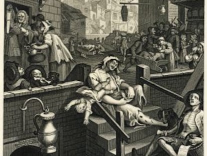 'El callejón de la ginebra', grabado de William Hogarth.