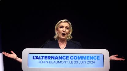 Marine Le Pen, durante su discurso tras conocerse los primeros resultados.