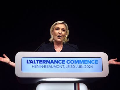 La líder de Agrupación Nacional, Marine Le Pen, tras la primera ronda de las elecciones legislativas en Francia.
