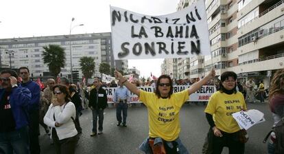 Trabajadores de Delphi durante una protesta en 2007.