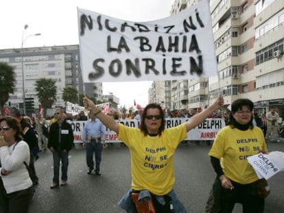 Trabajadores de Delphi durante una protesta en 2007.