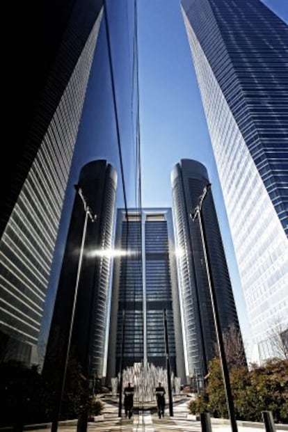 Skyscrapers in Madrid’s Cuatro Torres business park built during Spain’s property boom.