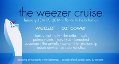 Cartel del próximo Weezer Cruise. Si se hunde el barco, las compañías de telefonía móvil se quedan sin banda sonora para sus anuncios.