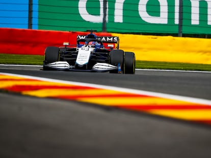 George Russell, durante la sesión de clasificación del GP de Bélgica.