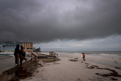 People visited the beach in Fort Myers, Florida before Hurricane Milton struck on October 8, 2024. 