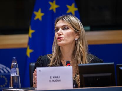 Eva Kaili, en la ceremonia de entrega de un premio literario cuando era aún vicepresidenta del Parlamento Europeo, el día 7 en Bruselas.