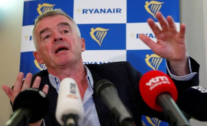 Michael O’Leary, consejero delegado de Ryanair, durante una rueda de prensa ofrecida ayer en Bruselas.