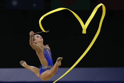 Stephani Sherlock durante su ejercicio de cinta en los Juegos de la Commonwealth en Glasgow, Escocia. 24 de julio 2014.