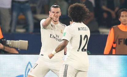 Bale celebra con Marcelo el 0-1.