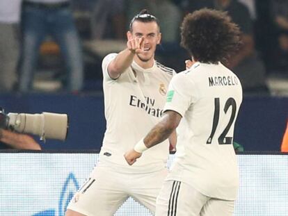 Bale celebra con Marcelo el 0-1.