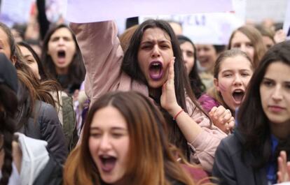 Concentración de estudiantes el pasado 8-M en la Puerta del Sol.