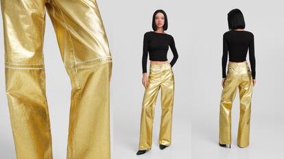 Pantalón straight algodón metalizado streetstyle mujer otoño-invierno 2023 Bershka