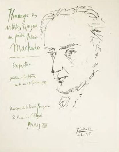 Cartel de Pablo Picasso 'Hommage des artistes espagnols à Antonio Machado' (París Maison de la Pensée Française, 1955).