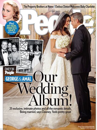 Aunque fueron tres días de boda por los canales y calles de la ciudad italiana de Venecia, en septimebre de 2014, para su gran día Amal Alamuddin escogió un traje de Oscar de la Renta. Para su enlace con el actor George Clooney, que vendieron en exclusiva a la revista 'People', la abogada se decantó por un traje con encaje y tul con escote en forma de U. El vestido se acabó conviertiendo en uno de los últimos diseños de Óscar de la Renta, fallecido poco después del enlace.