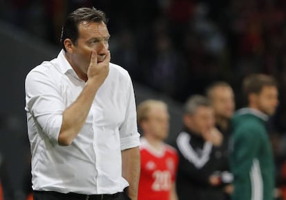 Marc Wilmots, durante ou jogo dá quartas de final dá Eurocopa contra ou País de Gales.