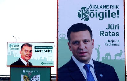 Carteles de algunos de los candidatos a primer ministro en Estonia, en Tallin el 22 de enero de 2019.